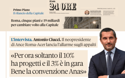 “Roma, cinque piani e 19 miliardi per cambiare volto alla Capitale” – Il Presidente Antonio Ciucci a “Il Sole 24 Ore” lancia l’allarme sugli appalti: “Per ora soltanto il 10% ha progetti e il 3% è in gara. Bene la convenzione Anas”