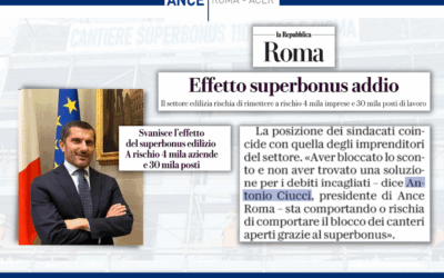 Effetto superbonus addio. Il Presidente Ciucci a Repubblica Roma: “Aver bloccato lo sconto e non aver trovato una soluzione per i debiti incagliati sta comportando il blocco dei cantieri”
