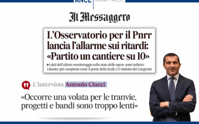 Pnrr e Giubileo, l’Osservatorio Ance Roma – ACER lancia l’allarme sui ritardi: “Partito un cantiere su 10”. Il Presidente Ciucci a “Il Messaggero”: “Occorre una volata per le tranvie, progetti e bandi sono troppo lenti”